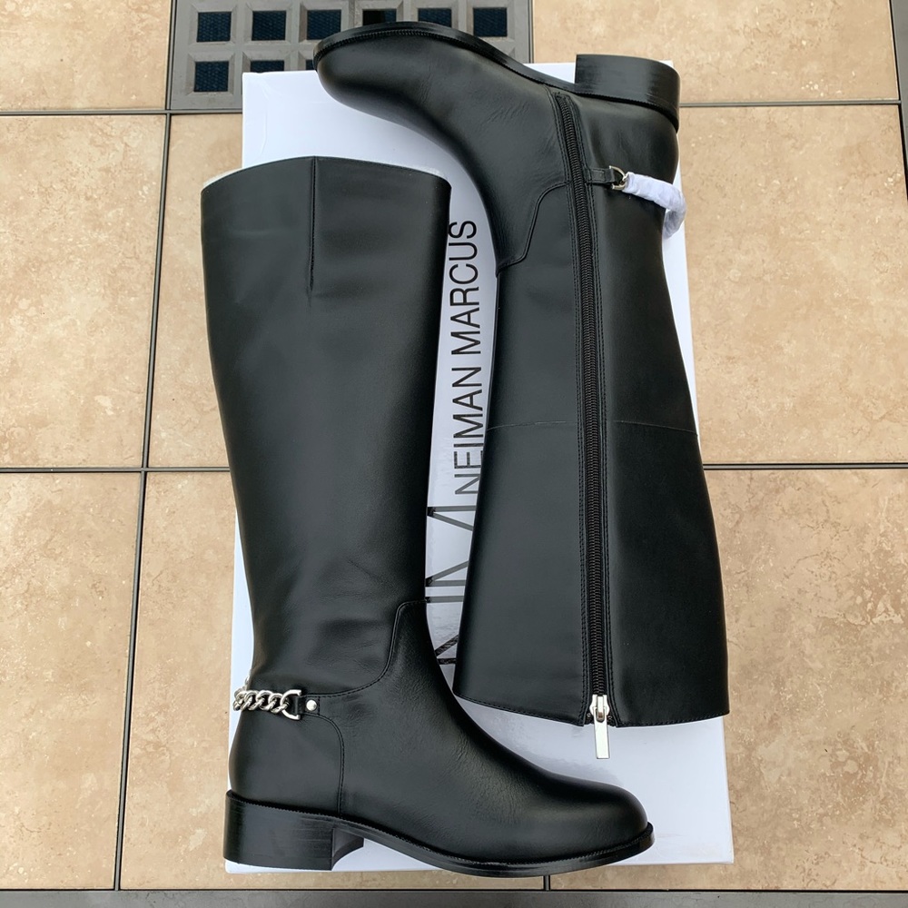 Black leather rider boots